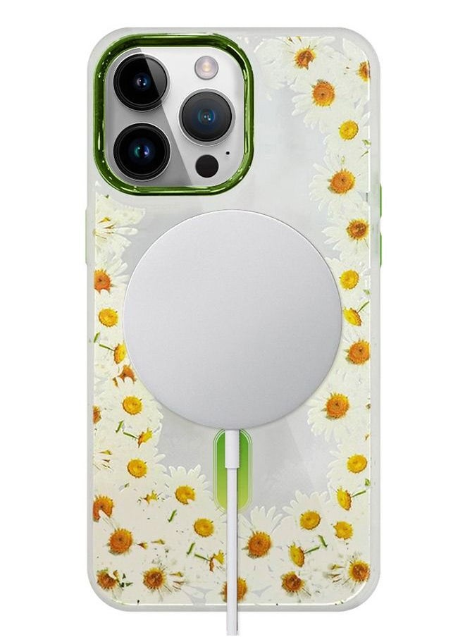 JOWAY - Case for Apple iPhone 14 PRO Romantique Floral Design Fashion Flower Compatible with MagSafe & Wireless Charging Cover GREEN - Image 1
