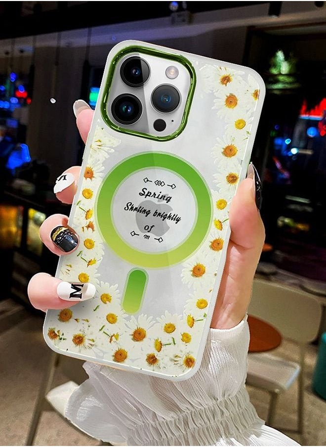 JOWAY - Case for Apple iPhone 14 PRO Romantique Floral Design Fashion Flower Compatible with MagSafe & Wireless Charging Cover GREEN - Image 1