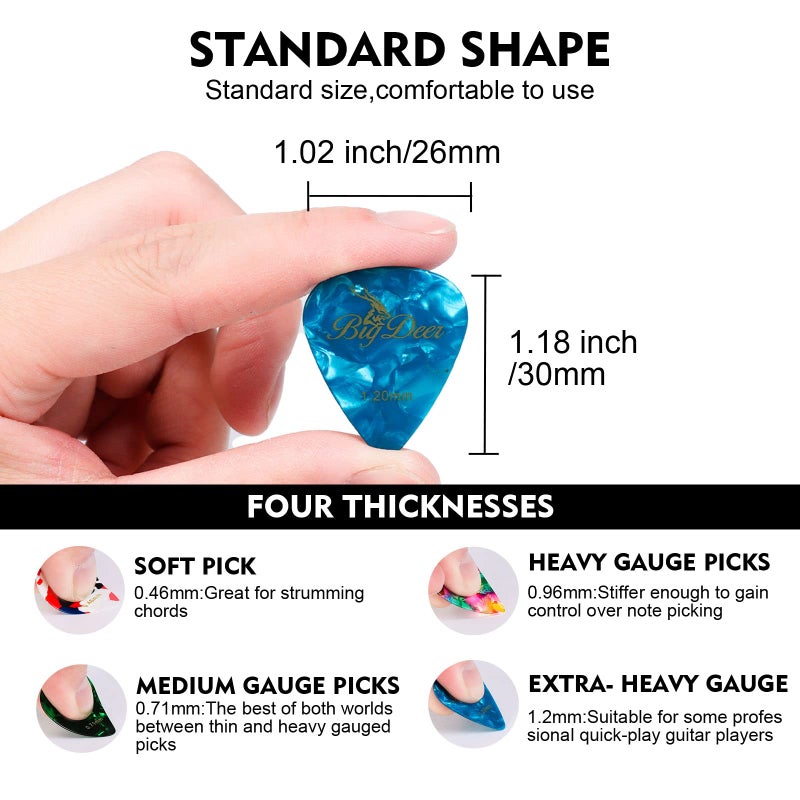 BigDeer 16 pack Celluloid Guitar Picks ï¼Œincludes Thin,Medium, Heavy & Extra Heavy Picks Plectrums for Acoustic Guitar,Ukulele,Bass Wrapped in tin box - Image 3