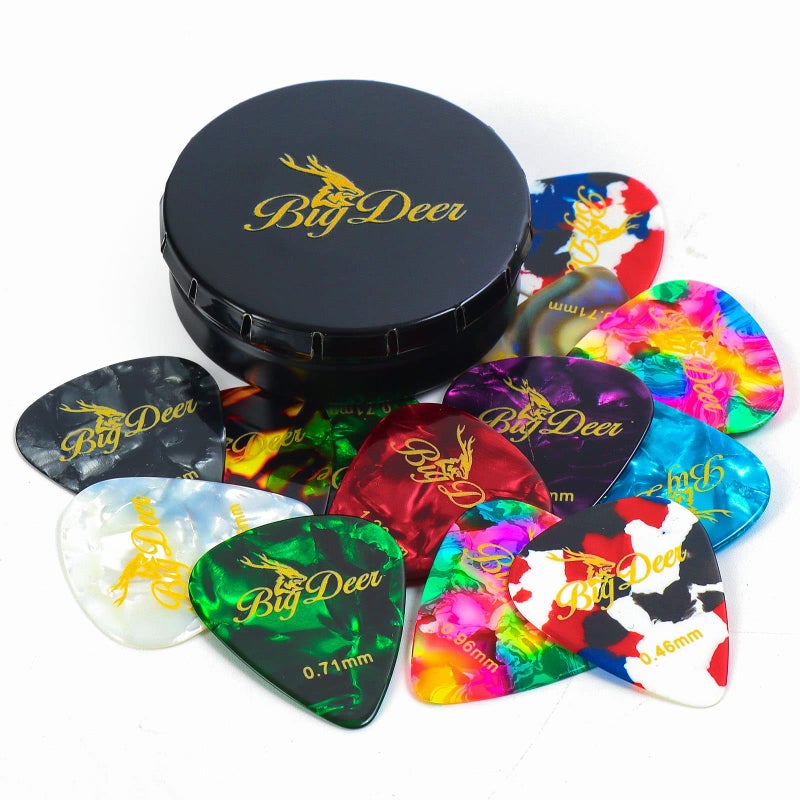 BigDeer 16 pack Celluloid Guitar Picks ï¼Œincludes Thin,Medium, Heavy & Extra Heavy Picks Plectrums for Acoustic Guitar,Ukulele,Bass Wrapped in tin box - Image 1