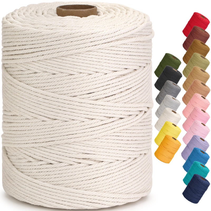 Aelfon Macrame Cord 4mm x 328yards, Soft Colored Macrame Rope, Natural Cotton Cord for Plant Hangers, Wall Hanger, Decorative Projects - Image 1
