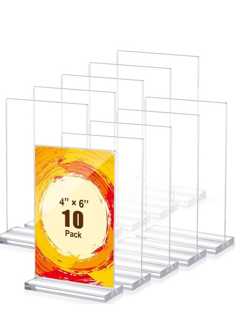 Acrylic Sign Holder A6 10 Packs Double Sided Acrylic Clear T Shape Table Top Display Stand Portrait Style Menu Ad Frame Clear Picture Frame for Restaurants Store Promotions Photo Frames Office