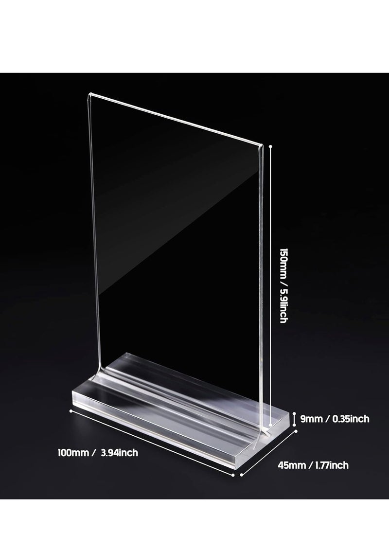 Acrylic Sign Holder A6 10 Packs Double Sided Acrylic Clear T Shape Table Top Display Stand Portrait Style Menu Ad Frame Clear Picture Frame for Restaurants Store Promotions Photo Frames Office