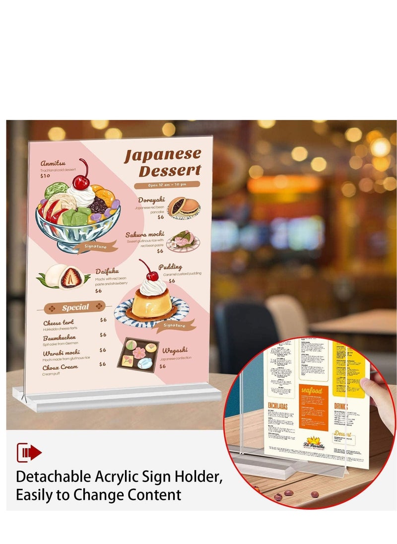 Acrylic Sign Holder A6 10 Packs Double Sided Acrylic Clear T Shape Table Top Display Stand Portrait Style Menu Ad Frame Clear Picture Frame for Restaurants Store Promotions Photo Frames Office