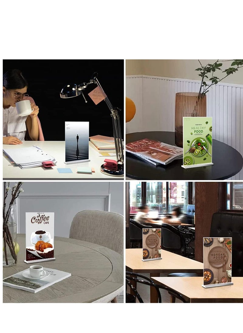 Acrylic Sign Holder A6 10 Packs Double Sided Acrylic Clear T Shape Table Top Display Stand Portrait Style Menu Ad Frame Clear Picture Frame for Restaurants Store Promotions Photo Frames Office