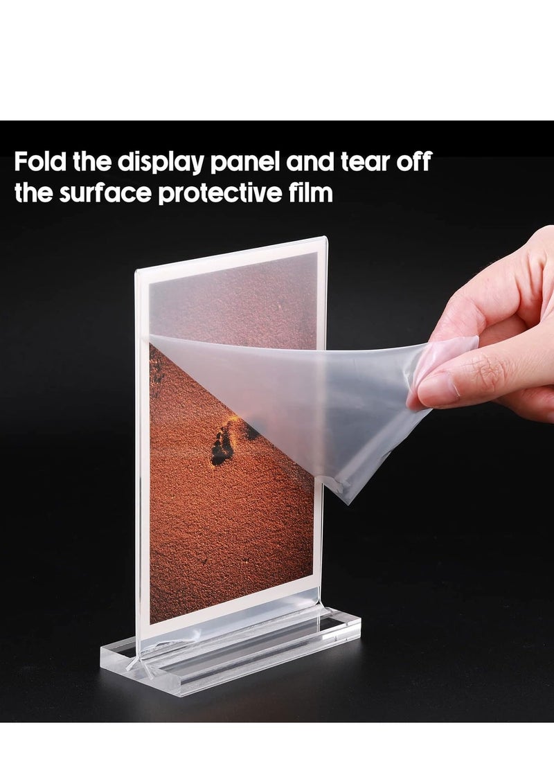 Acrylic Sign Holder A6 10 Packs Double Sided Acrylic Clear T Shape Table Top Display Stand Portrait Style Menu Ad Frame Clear Picture Frame for Restaurants Store Promotions Photo Frames Office