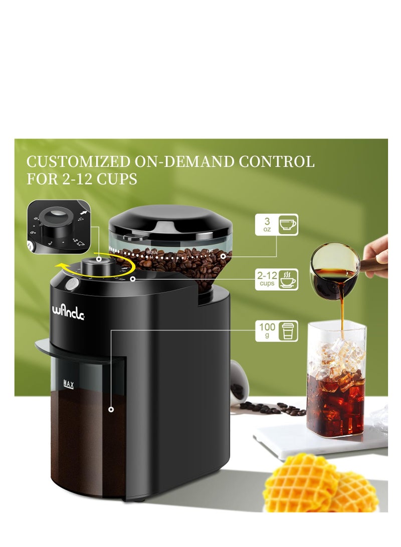 وانكل مطحنة قهوة كهربائية - قابلة للتعديل مع 28 إعداد طحن دقيق لـ 12 كوبًا - مطحنة حبوب قهوة احترافية (بلاستيك، أسود) - Image 4