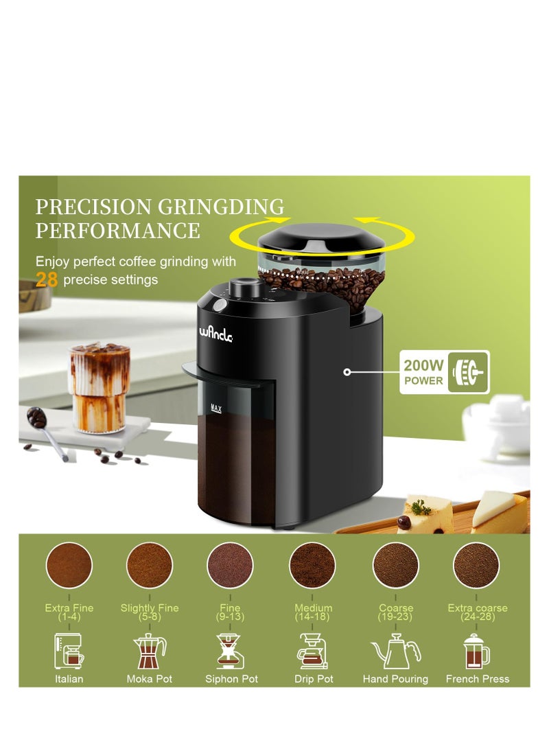 وانكل مطحنة قهوة كهربائية - قابلة للتعديل مع 28 إعداد طحن دقيق لـ 12 كوبًا - مطحنة حبوب قهوة احترافية (بلاستيك، أسود) - Image 2