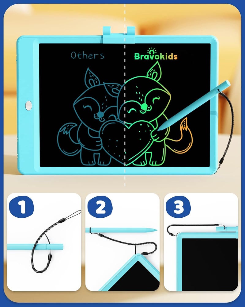 bravokids ألعاب برافوكيدز للأطفال من 3 إلى 6 سنوات (بنات وأولاد)، لوح كتابة LCD بحجم 10 بوصات، لوحة رسم إلكترونية، هدية عيد ميلاد تعليمية للأطفال من 3 إلى 8 سنوات (أزرق) - Image 2
