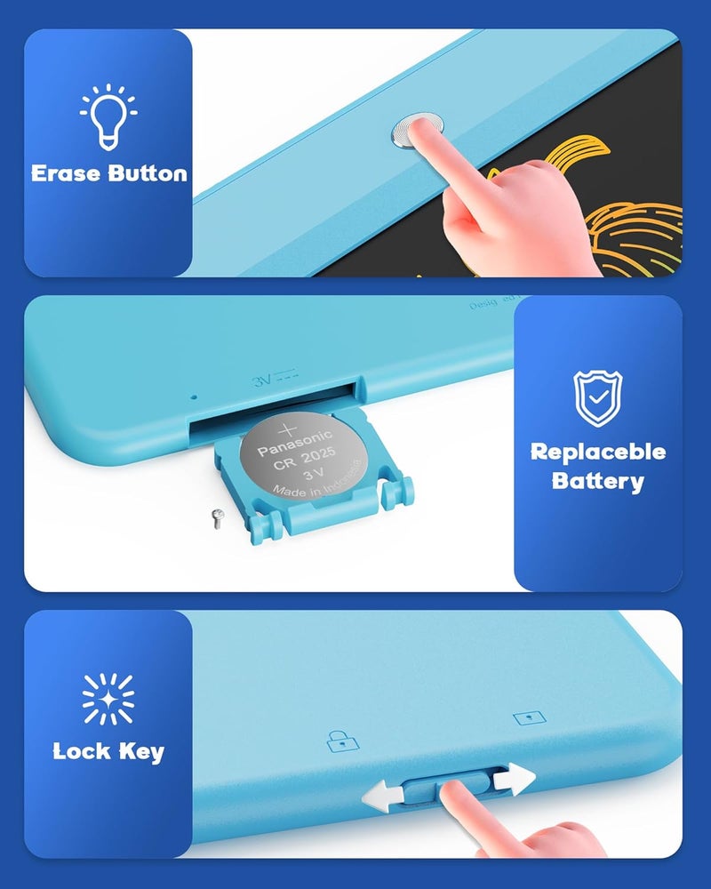 bravokids ألعاب برافوكيدز للأطفال من 3 إلى 6 سنوات (بنات وأولاد)، لوح كتابة LCD بحجم 10 بوصات، لوحة رسم إلكترونية، هدية عيد ميلاد تعليمية للأطفال من 3 إلى 8 سنوات (أزرق) - Image 3