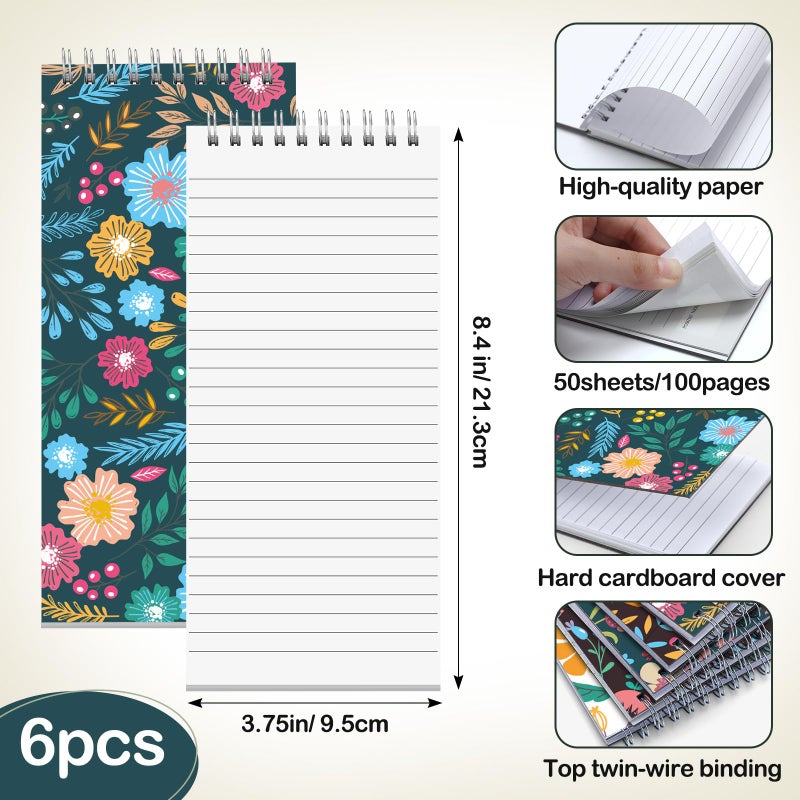 Resurhang 6 Pcs Reporters Notebook, 8.4 x 3.75 Inch Top Bound Spiral Shopping List Notepads Hardcover Skinny Notepads for Work, Shopping List and Class(Retro) - Image 2