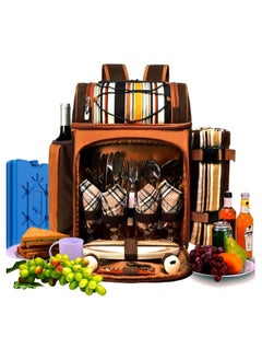 HOPHOP Insulated Picnic Backpack for Camping, Leakproof Cooler Bag with Wine Holder, Ice packs, Blanket, Cutlery Set & More - Lightweight & Spacious Picnic Basket with 2 ice pack  - Image 1