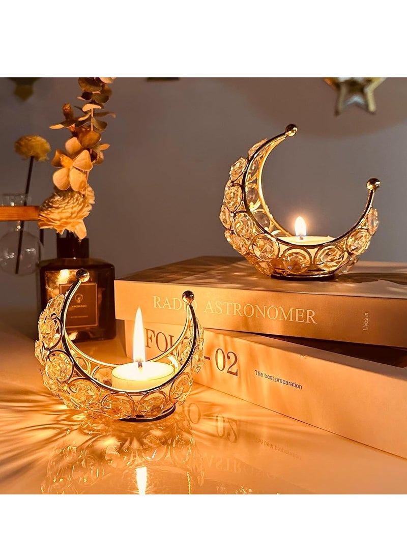 FESTIKO CentraLit Moon Tea Light Crystal Candle Holder Return Gifts for Pooja Metal Lanterns Handicraft Items for Home Decor Indian Decor Gifts for Wedding Party Ramadan Diwali Decoration Pack of2 - Image 2