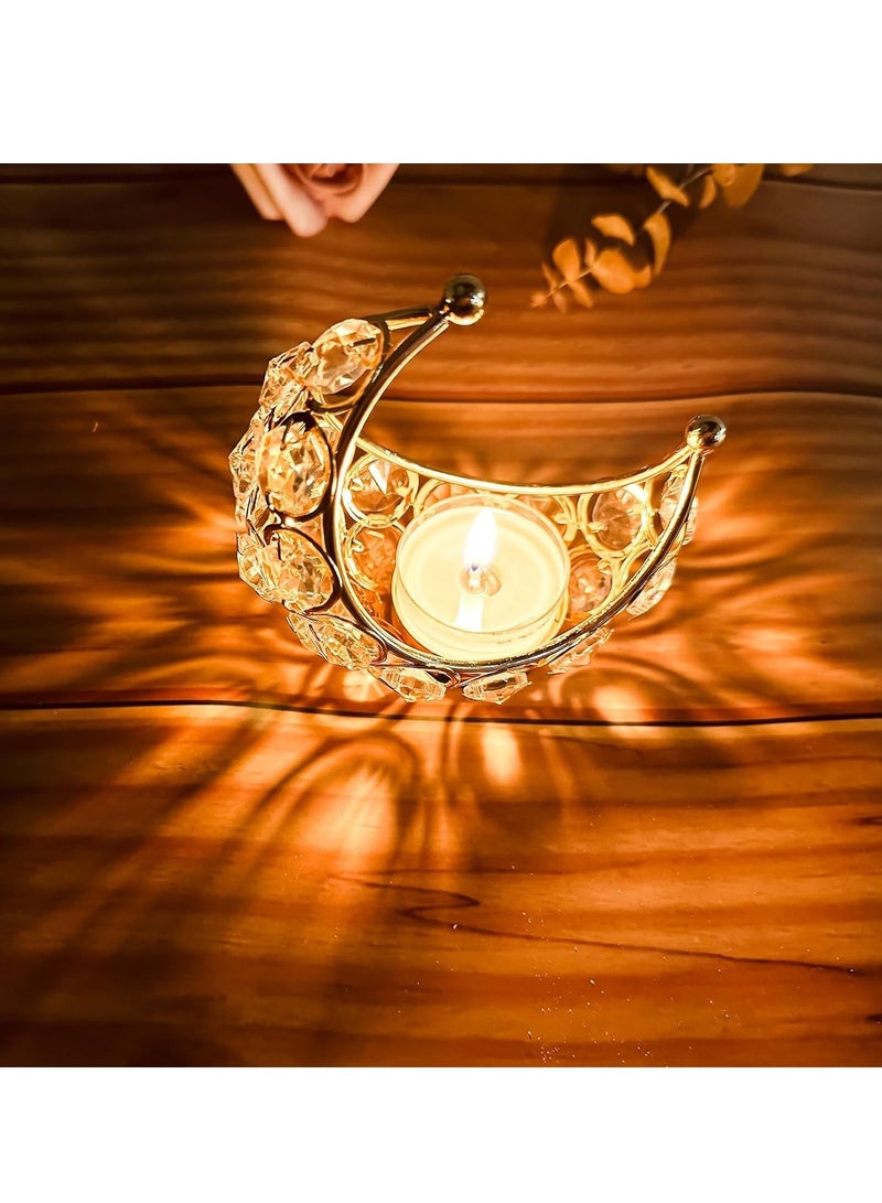 FESTIKO CentraLit Moon Tea Light Crystal Candle Holder Return Gifts for Pooja Metal Lanterns Handicraft Items for Home Decor Indian Decor Gifts for Wedding Party Ramadan Diwali Decoration Pack of2 - Image 3