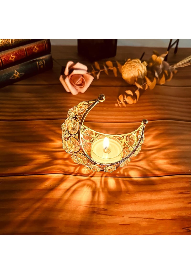 FESTIKO CentraLit Moon Tea Light Crystal Candle Holder Return Gifts for Pooja Metal Lanterns Handicraft Items for Home Decor Indian Decor Gifts for Wedding Party Ramadan Diwali Decoration Pack of2 - Image 4