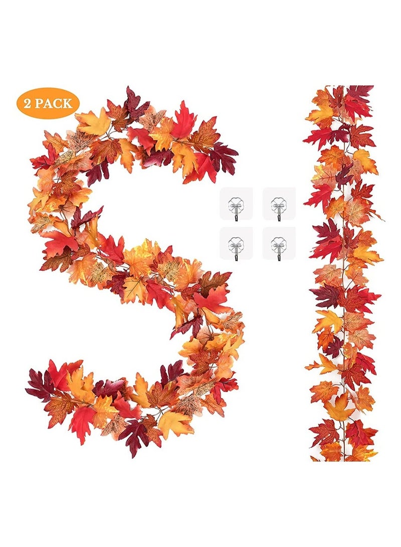Y&D 2 Pack Fall Garland Leaf Foliage Mantle Vine Decor Artificial Autumn Decoration for Home Front Door  - Image 1