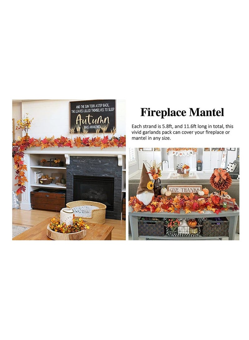 Y&D 2 Pack Fall Garland Leaf Foliage Mantle Vine Decor Artificial Autumn Decoration for Home Front Door  - Image 4