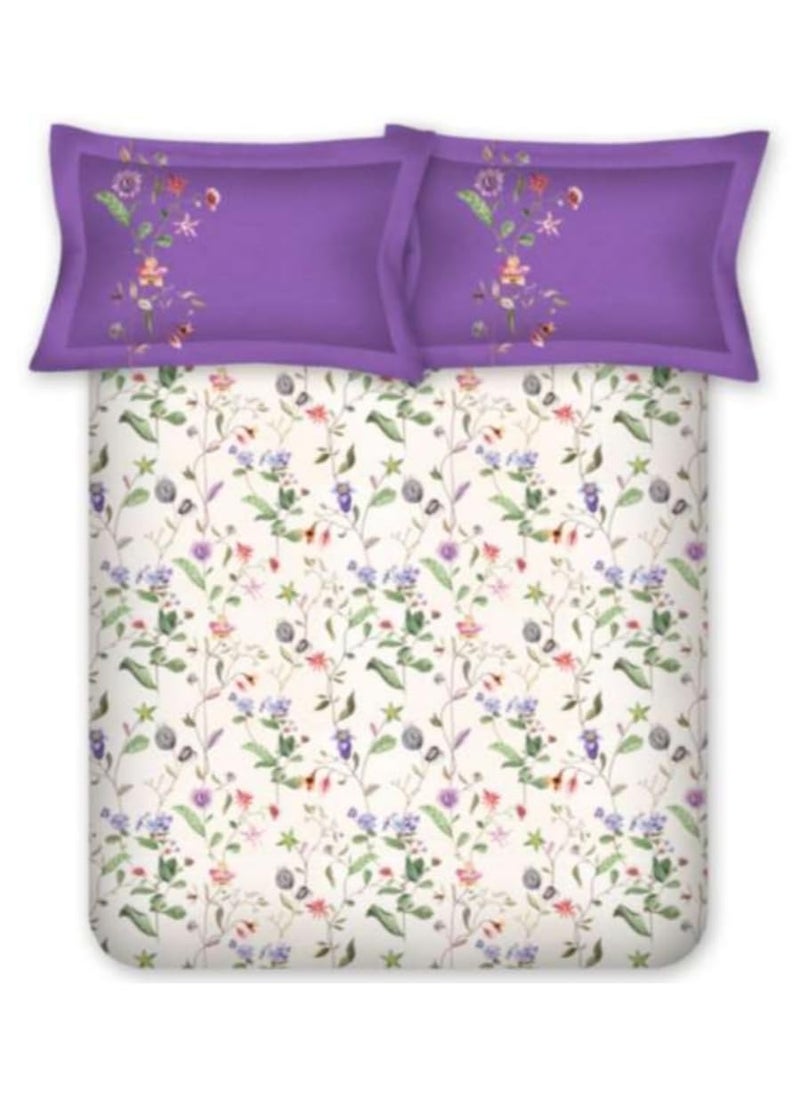 Bombay Dyeing - Bombay Dyeing King Size Bedsheet 210 TC Cotton Premium Bedsheet & 2 Pillow Covers - Digital Print - 274 X 274 Cms - Fade Less Color - Purple - Image 1