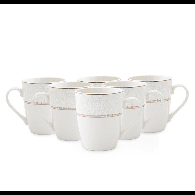 Shallow ISLA New Bone China Mug 355 ml -  6 piece Set  Classic White Coffee & Tea Mug for Daily Use, Brunch, Coffee Station, Ramadan, Eid, Diwali & Gifting (Set of 6) - Image 1