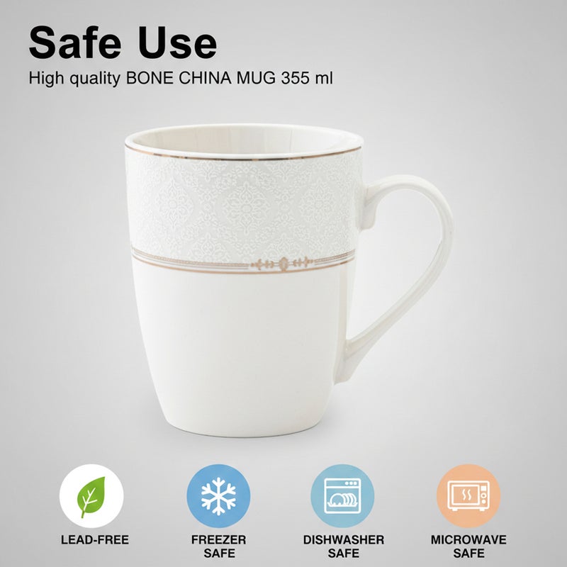 Shallow ISLA New Bone China Mug 355 ml -  6 piece Set  Classic White Coffee & Tea Mug for Daily Use, Brunch, Coffee Station, Ramadan, Eid, Diwali & Gifting (Set of 6) - Image 5
