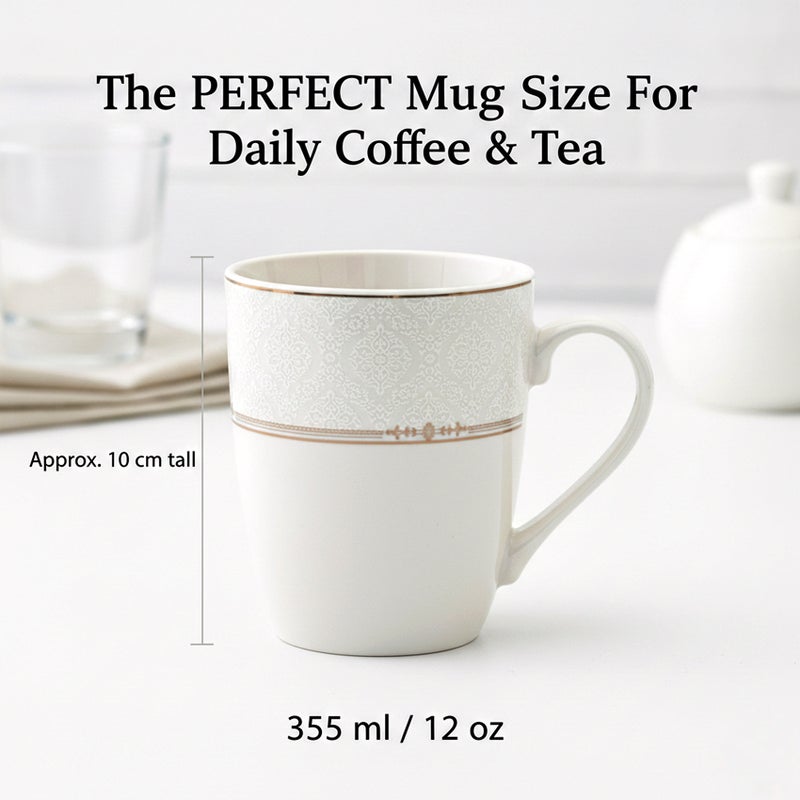 Shallow ISLA New Bone China Mug 355 ml -  6 piece Set  Classic White Coffee & Tea Mug for Daily Use, Brunch, Coffee Station, Ramadan, Eid, Diwali & Gifting (Set of 6) - Image 3