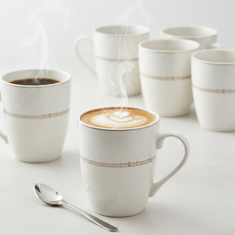 Shallow ISLA New Bone China Mug 355 ml -  6 piece Set  Classic White Coffee & Tea Mug for Daily Use, Brunch, Coffee Station, Ramadan, Eid, Diwali & Gifting (Set of 6) - Image 2