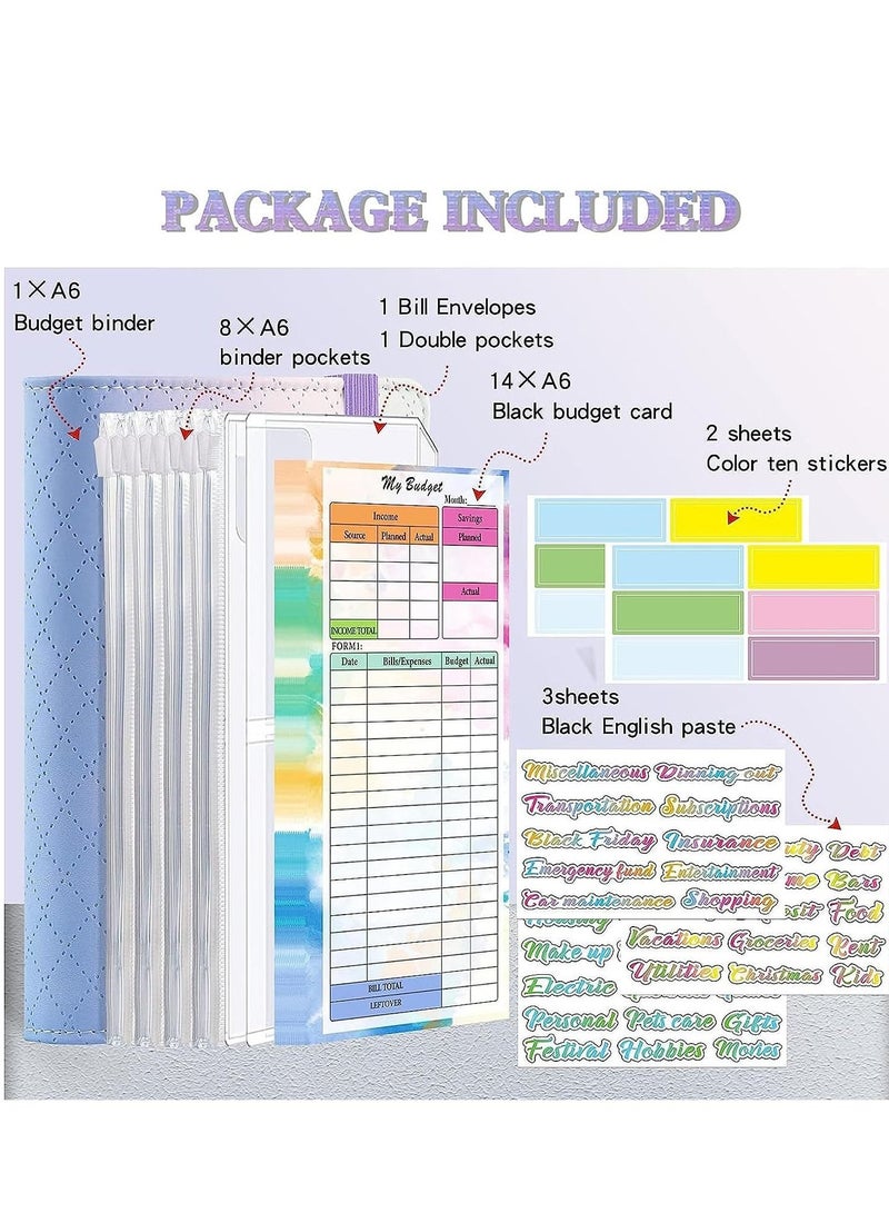 SYOSI A6 Gradient Color PU Budget Binder Set Money Saving Wallet Ring with Cash Envelopes Sheets and Label Stickers Planner Organizer Ideal for Travel or Work  - Image 5