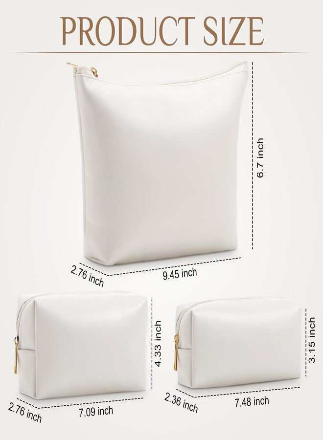 Kigeli 3 Pcs PU Leather Makeup Bag Set Small Cosmetic Pouch Christmas Women Gifts Travel Toiletry Bag Set Portable Leather Purse Organizer Pencil Case for Women Xmas Birthday Gifts, Waterproof(Beige) - Image 2