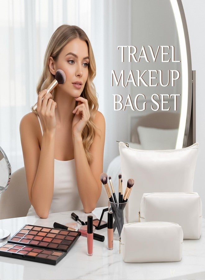 Kigeli 3 Pcs PU Leather Makeup Bag Set Small Cosmetic Pouch Christmas Women Gifts Travel Toiletry Bag Set Portable Leather Purse Organizer Pencil Case for Women Xmas Birthday Gifts, Waterproof(Beige) - Image 5