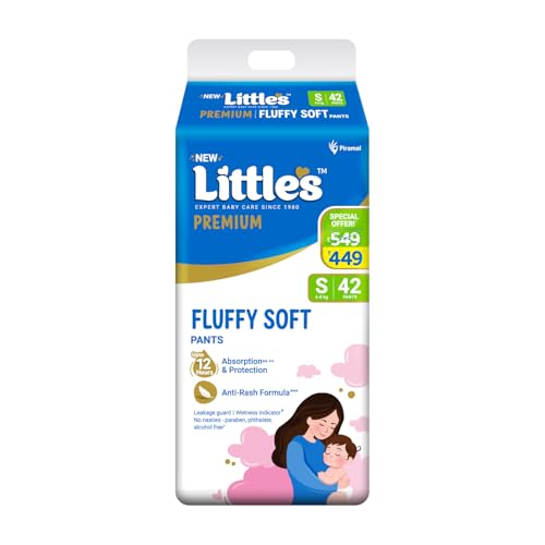 Little's Baby Pants Diapers with Wetness Indicator and 12 Hours Absorption, Small (S), 4-8 kg, 42 Count - Image 1