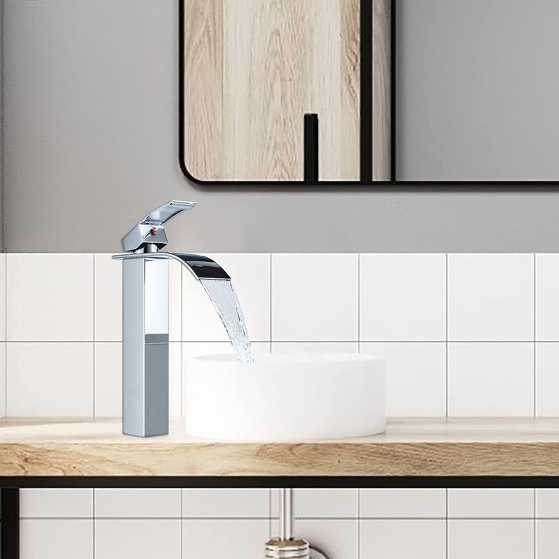 VOTON Vessel Sink Faucet Chrome Modern Tall Waterfall Bathroom Sink Faucet with Pop-Up Drain Single Handle Bathroom Faucet 1 Hole Bowl Lavatory Vanity Faucet, Rv Sink Camper Farmhouse Bathroom Faucet - Image 5