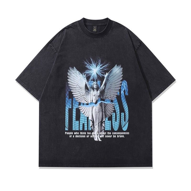 Heavy Metal Band Printed Vintage Vintage Relaxed Washed Antique T-Shirt Unisex Loose Short-Sleeved Top - Image 1