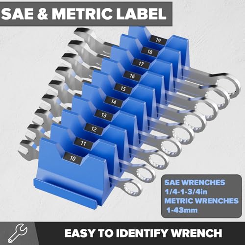 Matscover 40PCS Modular Wrench Organizer Wrench Holder Wrench Tool Organizers for Tool Drawer Storage Wrench Storage Set with Metric SAE Label Wrench Rack Tool Gift for Professional Mechanics Men Blue - Image 3