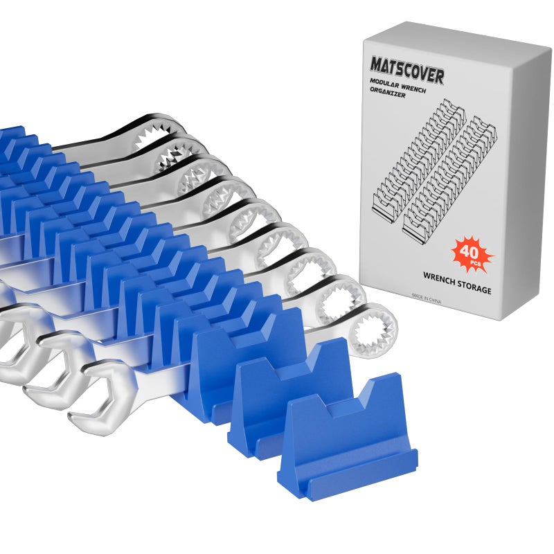 Matscover 40PCS Modular Wrench Organizer Wrench Holder Wrench Tool Organizers for Tool Drawer Storage Wrench Storage Set with Metric SAE Label Wrench Rack Tool Gift for Professional Mechanics Men Blue - Image 2