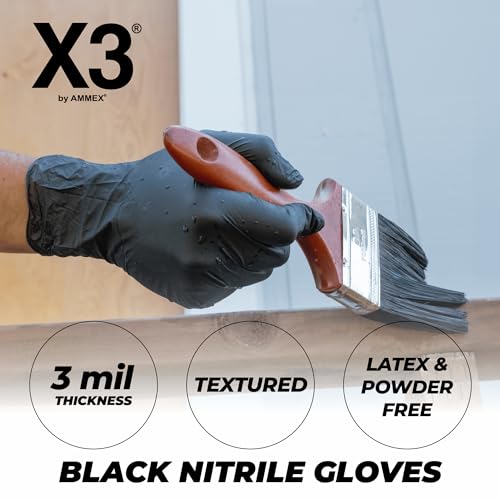 X3 Black Nitrile Gloves for Cooking Food Prep, Disposable, Latex Free, 3 Mil, Powder-Free, Textured, Large, Case of 1000 - Image 2