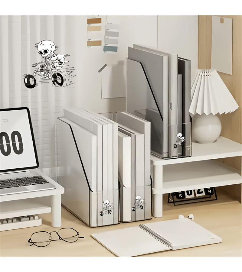 1pc Transparent Color Skeleton Motorcycle Pattern File Rack Office Storage Organizer Holder For Home And Kitchen Supplies - Image 5