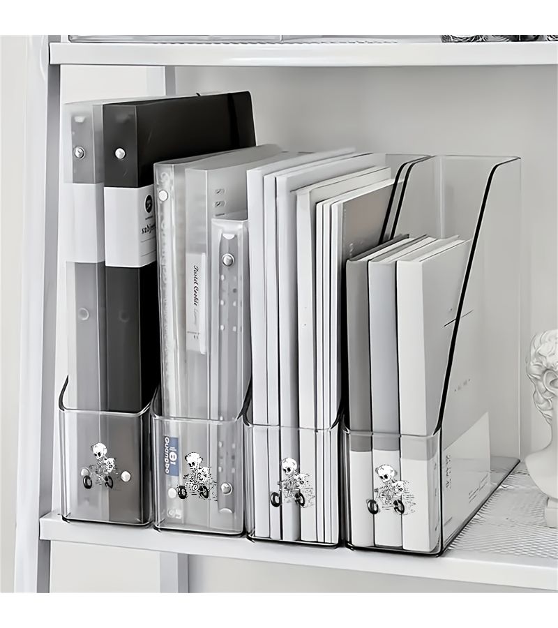 1pc Transparent Color Skeleton Motorcycle Pattern File Rack Office Storage Organizer Holder For Home And Kitchen Supplies - Image 1