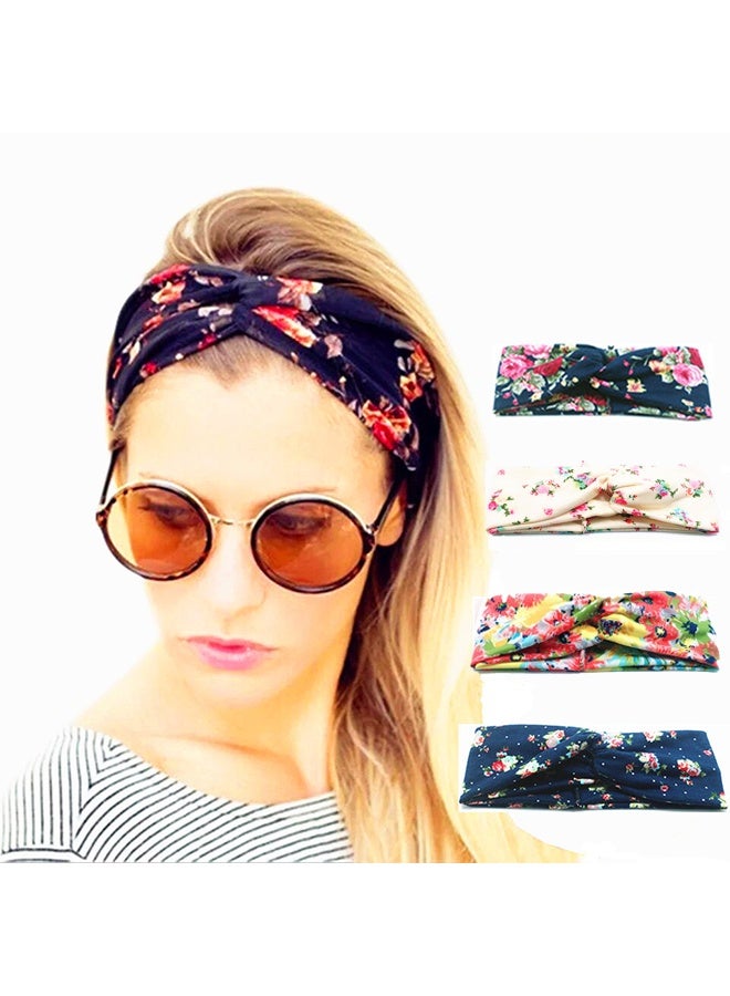 Generic 4-piece printed knitted polyester cotton headband, cross sport elastic headband, women's knotted headband, hair accessories in multiple colors  - Image 1