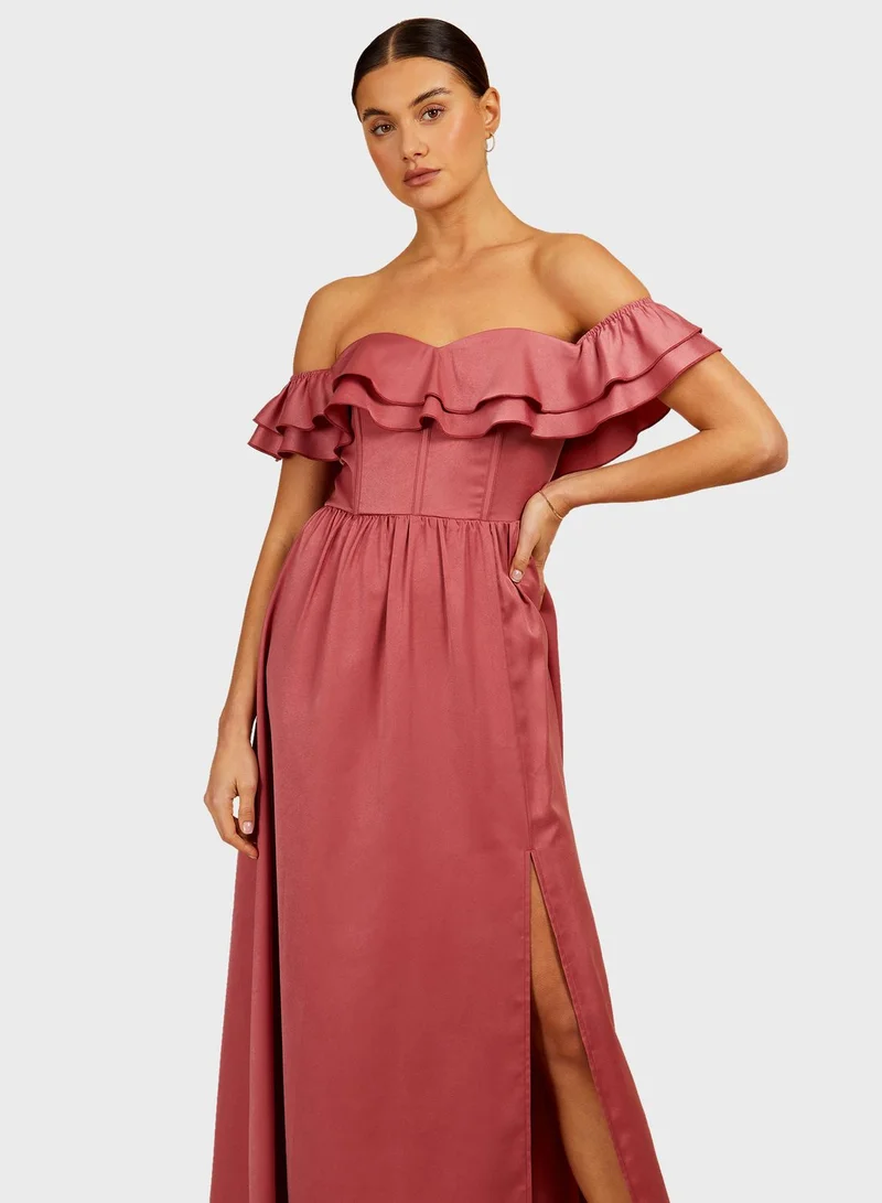 Little Mistress Ruffled Off-Shoulder Dress