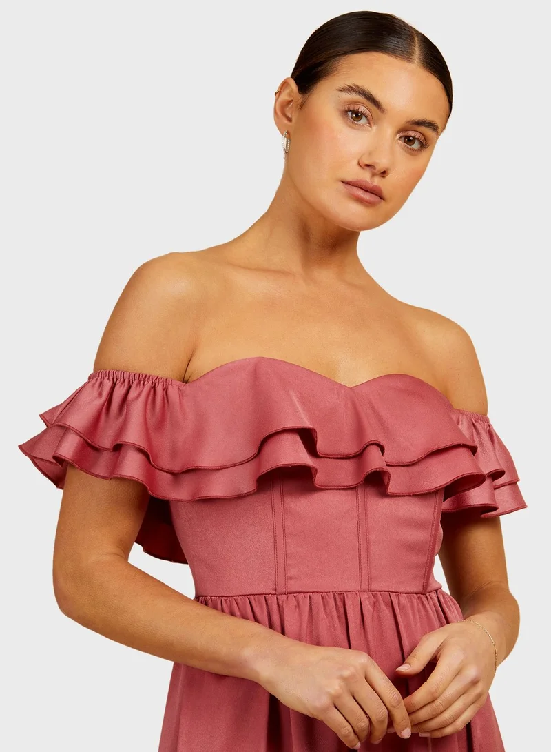 Little Mistress Ruffled Off-Shoulder Dress