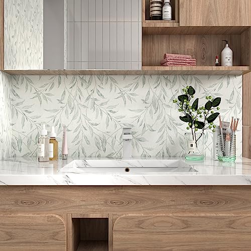 Sevalo Leaf Leaves Peel and Stick Wallpaper Boho Contact Paper for Cabinets and Drawer Greenery Contact Paper for Walls Self-Adhesive Removable Wallpaper Bathroom Olive Farmhouse Nature17.3inW 78.7inL - Image 2