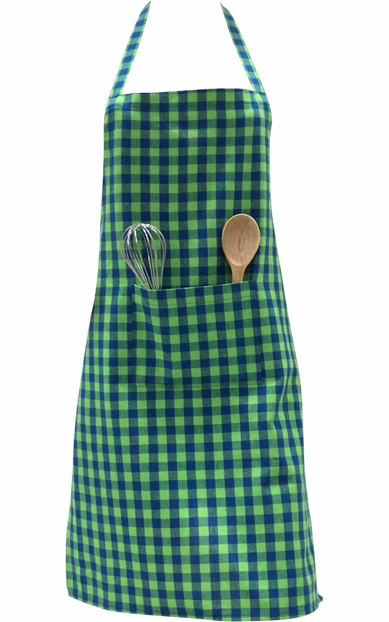 PIXEL HOME DECOR Pixel Home Cotton Apron 100% Cotton Check Kitchen Apron with Front Center Pocket Best Design Apron (Green Checked) - Image 4