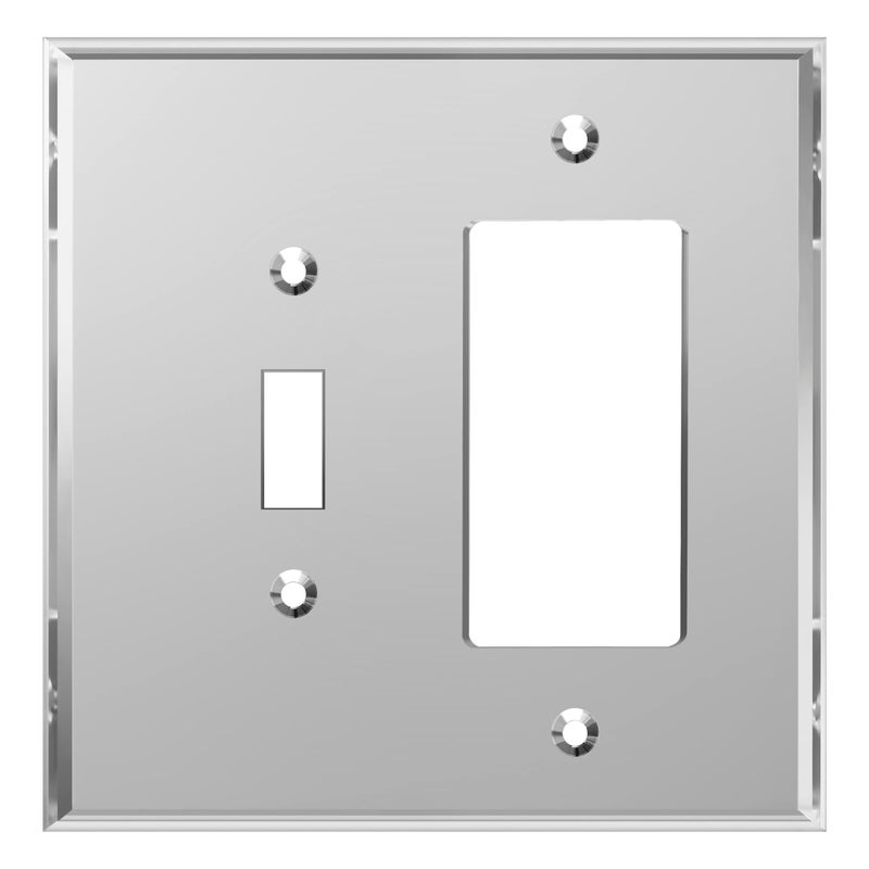 LIDER Reflective Acrylic Combination Wall Plate Mirrored Double Switch Plate Combo Toggle Switch and Decorator Outlet Cover Acrylic Glass Oversized 2Gang 525 x 525 LWP1131OASV Silver