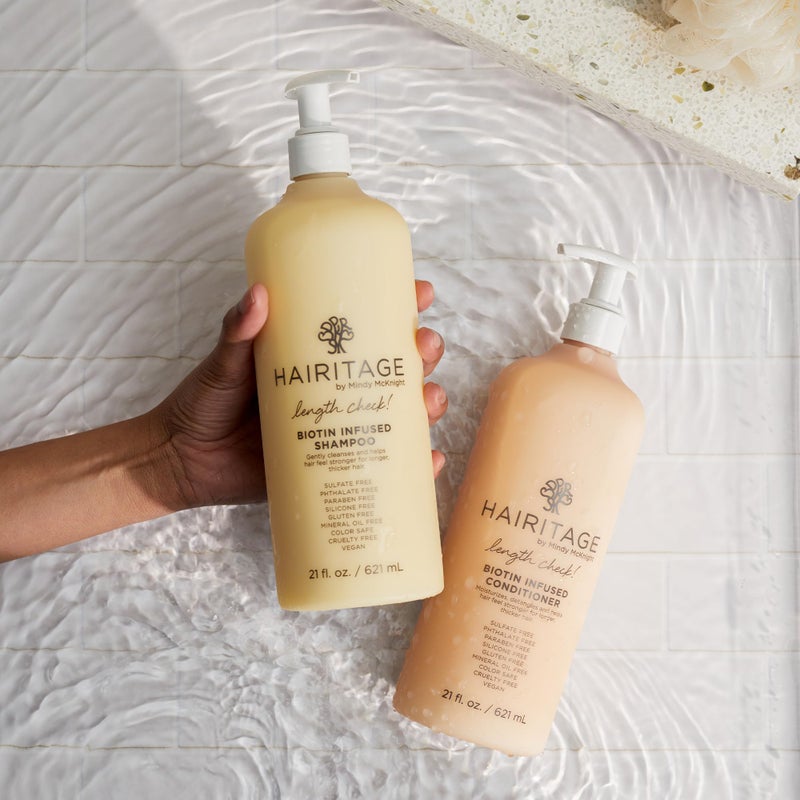 Hairitage مجموعة شامبو وبلسم هيريتاج لقياس الطول - بيوتين + زيت الخروع - حجم + رطوبة - خالي من الكبريتات + آمن للألوان - للنساء + الرجال شامبو وبلسم مرطب لإصلاح تساقط الشعر + ترقق الشعر - Image 3