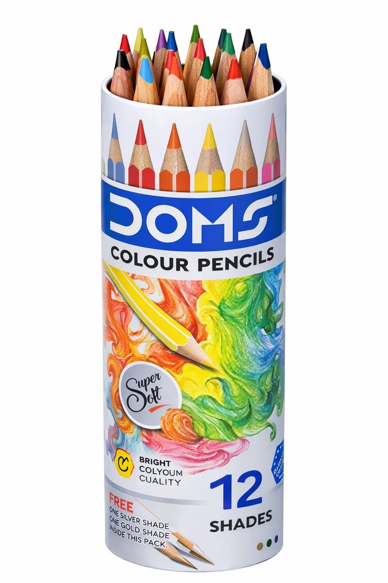 DOMS Colour Pencils 12 Shades + 1 Silver Shade | Super Soft | Premium Quality | Art Colour Pencil Set - Image 1