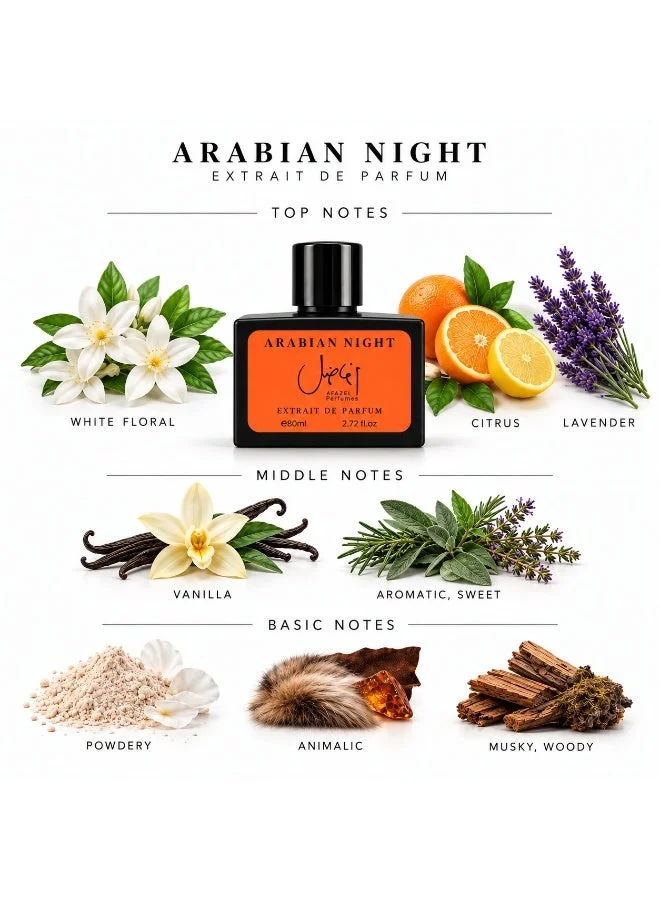 Afazel perfumes Afazel Perfumes Arabian Night Extrait De Parfum 80ml - Luxurious Oriental Woody Perfume With White Floral, French Lavender, Vanilla, Powder & Musk