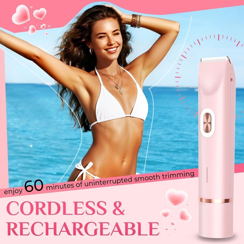 Mpotmiy 2025 New 2-in-1 Electric Bikini Trimmer for Women - Dual Head Electric Razor,Waterproof Painless Bikini Shaver, Pubic Hair Trimmer for Private Area & Body Hair, Pink - Image 5