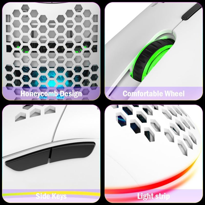 Aerbee USB Gaming Mouse, Aerbee Honeycomb Hollow Design Ergonomic Wired Mouse with Backlight, up to 6400 DPI, RGB Gaming Mouse for Mac, Laptop, Computer, PC - Image 4