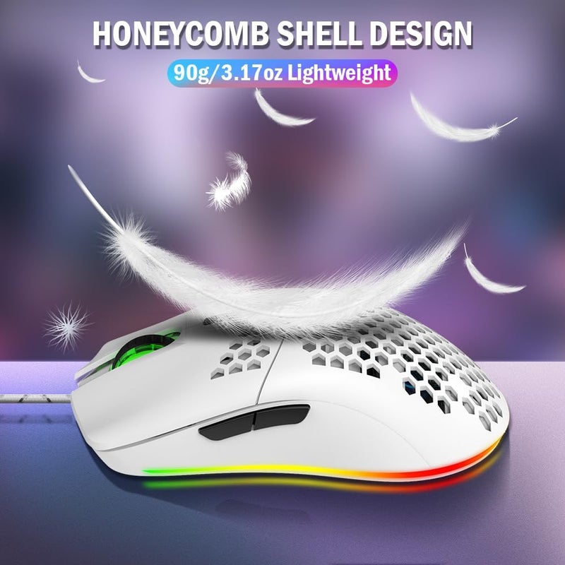 Aerbee USB Gaming Mouse, Aerbee Honeycomb Hollow Design Ergonomic Wired Mouse with Backlight, up to 6400 DPI, RGB Gaming Mouse for Mac, Laptop, Computer, PC - Image 1