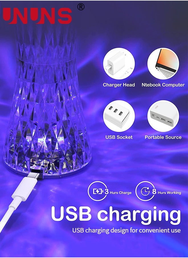 UNUNS Crystal Lamp,Touch Table Lamp With Touch Remote Control,16 Color LED 3D Rose Diamond Lamp,USB Rechargeable,Night Lights,Bedside Lamp,Dining Room Lamp,Atmosphere Light For Bedroom/Living Room  - Image 3